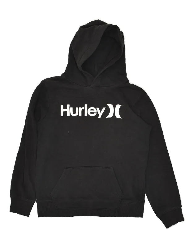 men's casual zip-up sweatshirts -HURLEY Boys Graphic Hoodie Jumper 12-13 Years Large Black Cotton