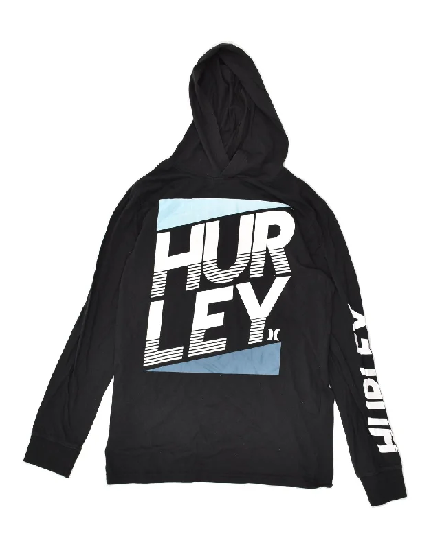 men's hoodie for outdoor activities -HURLEY Boys Graphic Hoodie Jumper 13-14 Years XL Black Cotton