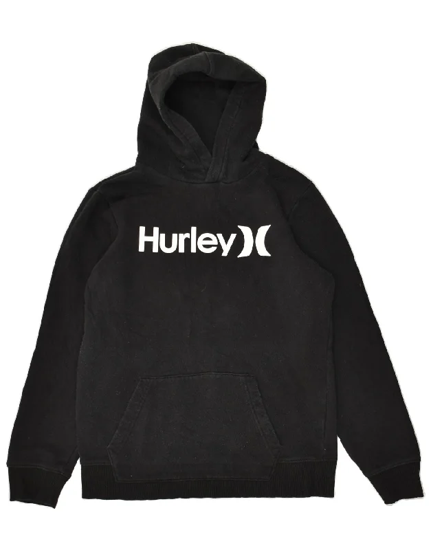 trendy graphic sweatshirts for men -HURLEY Boys Graphic Hoodie Jumper 15-16 Years Black Cotton