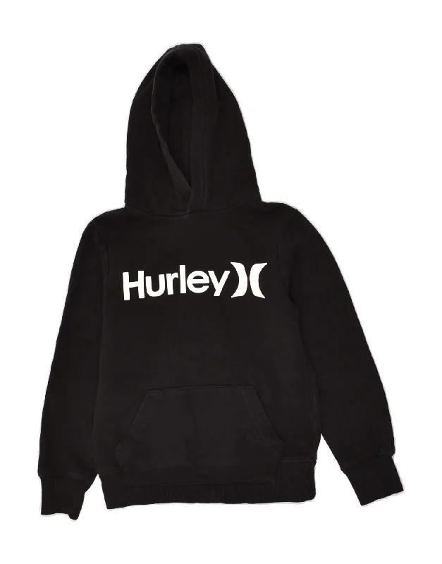 men's performance hoodies -HURLEY Boys Graphic Hoodie Jumper 7-8 Years Black Cotton