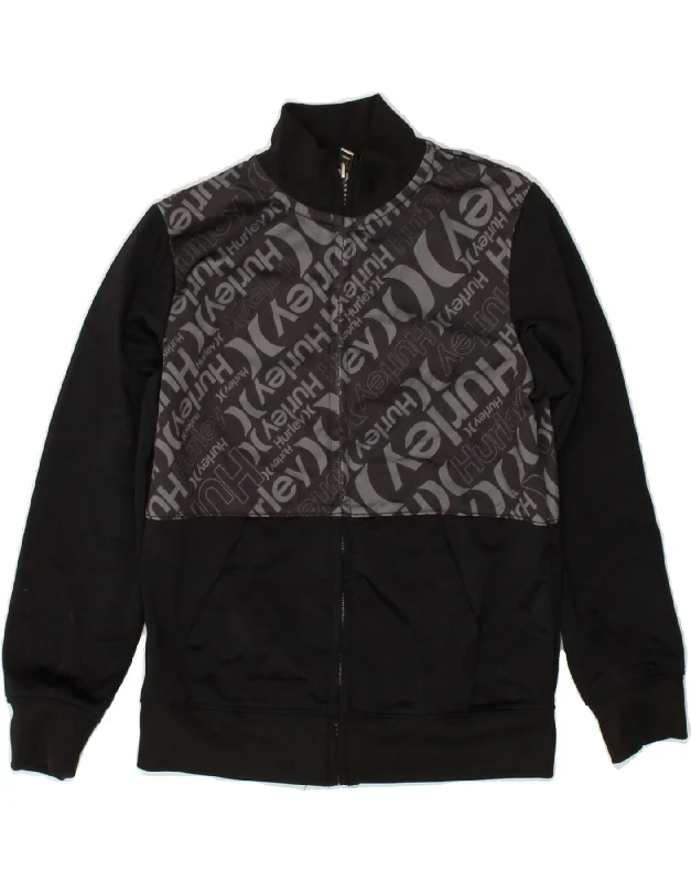 men's outdoor jackets -HURLEY Boys Graphic Tracksuit Top Jacket 6-7 Years Black Polyester