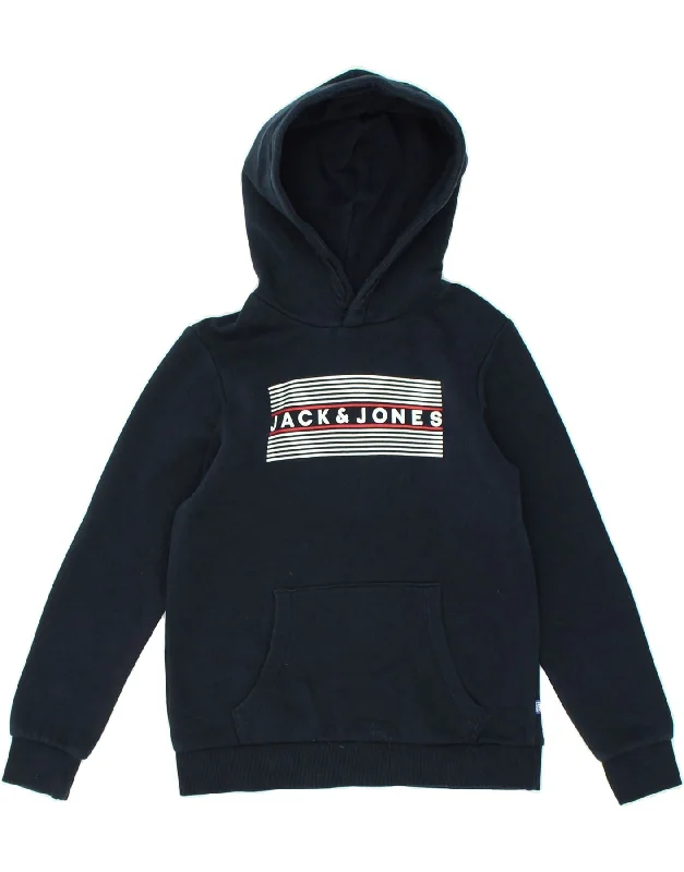 men's graphic print sweatshirts -JACK & JONES Boys Graphic Hoodie Jumper 11-12 Years Navy Blue