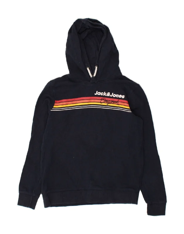 men's athletic sweatshirts -JACK & JONES Boys Graphic Hoodie Jumper 13-14 Years Navy Blue Cotton