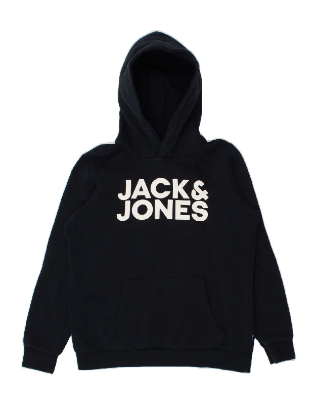 men's high-quality hoodies -JACK & JONES Boys Graphic Hoodie Jumper 13-14 Years Navy Blue Cotton