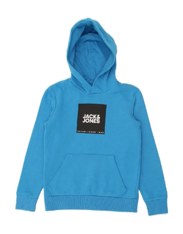 men's heavy-duty hoodies -JACK & JONES Boys Graphic Hoodie Jumper 7-8 Years Blue Cotton