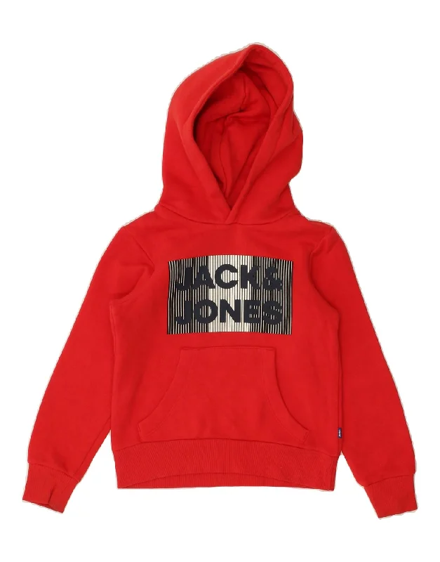 men's casual fleece hoodies -JACK & JONES Boys Graphic Hoodie Jumper 7-8 Years Red Cotton