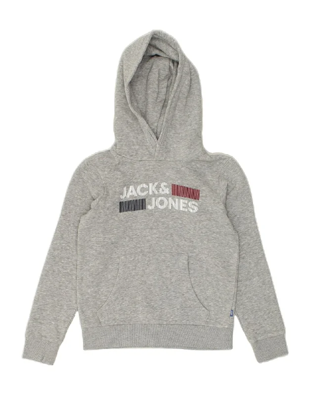 casual hoodies for men -JACK & JONES Boys Graphic Hoodie Jumper 9-10 Years Grey Cotton