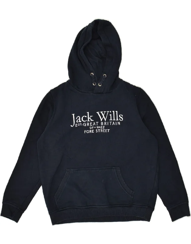 men's oversized hoodies -JACK WILLS Boys Graphic Hoodie Jumper 12-13 Years Navy Blue Cotton