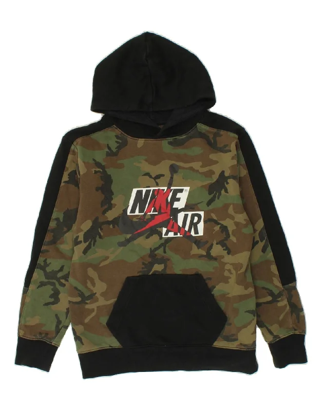 men's hoodie with zip pockets -JORDAN Boys Graphic Hoodie Jumper 12-13 Years Large Khaki Camouflage