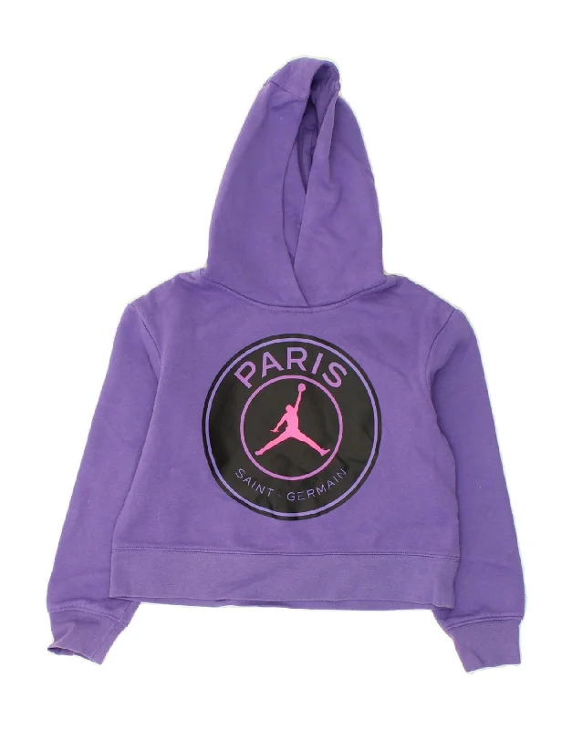 men's hoodie with pockets -JORDAN Girls Crop Graphic Hoodie Jumper 8-9 Years Small Purple Cotton