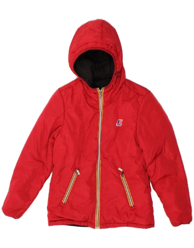 men's bomber jackets -K-WAY Boys Hooded Reversible Padded Jacket 13-14 Years Red Polyester