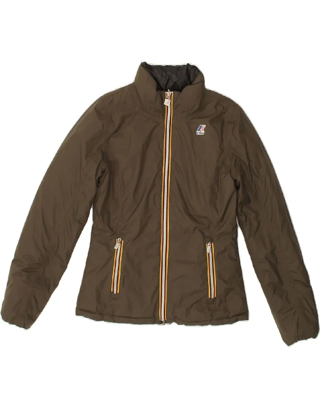 men's fleece-lined jackets -K-WAY Girls Reversible Padded Jacket 8-9 Years Brown Polyamide