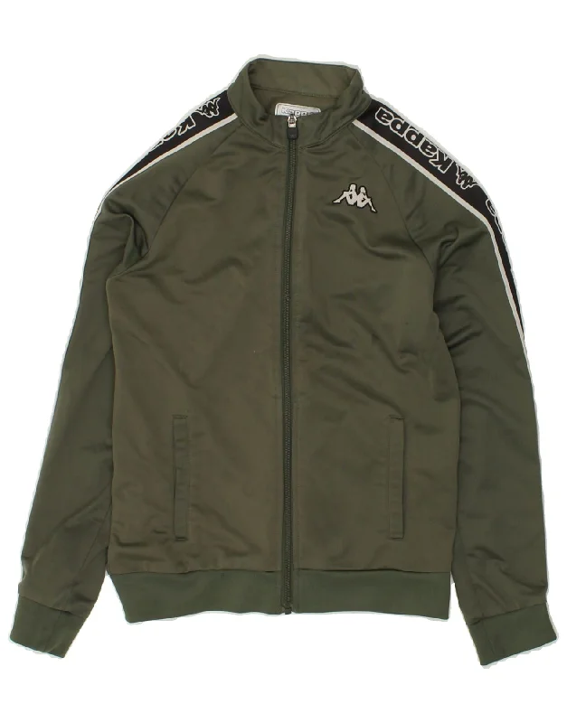 men's custom jackets -KAPPA Boys Graphic Tracksuit Top Jacket 11-12 Years Khaki Polyester