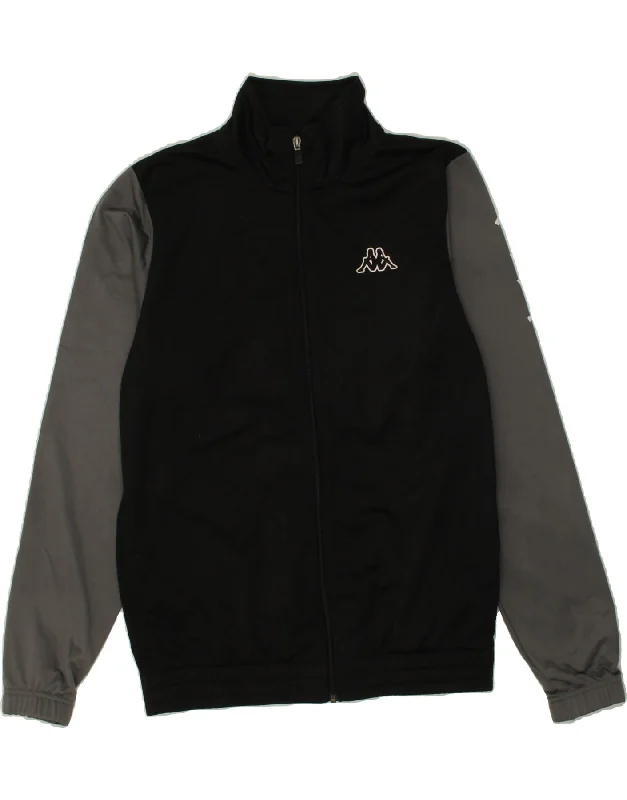 men's functional jackets -KAPPA Boys Graphic Tracksuit Top Jacket 15-16 Years Black Colourblock