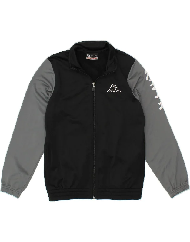 men's faux leather jackets -KAPPA Boys Graphic Tracksuit Top Jacket 9-10 Years Black Colourblock