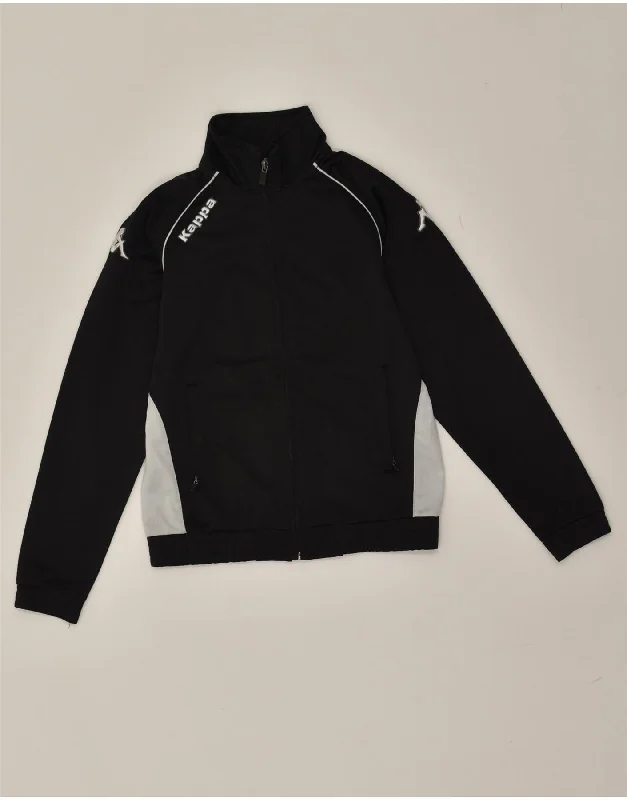 men's coat jackets -KAPPA Boys Graphic Tracksuit Top Jacket 9-10 Years Black Colourblock