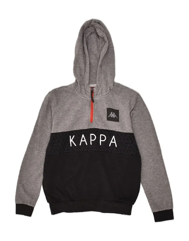 men's stylish sports hoodies -KAPPA Boys Graphic Zip Neck Hoodie Jumper 11-12 Years Grey Colourblock