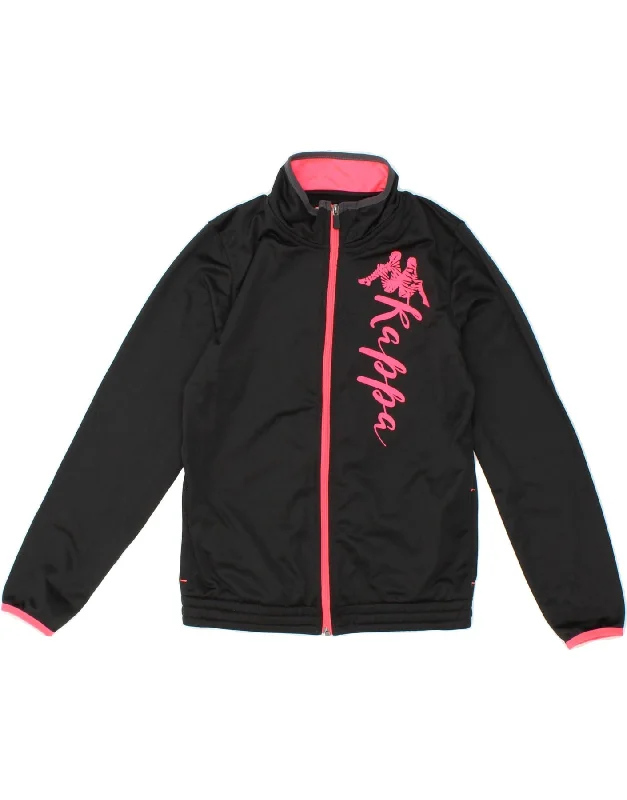 men's work jackets -KAPPA Girls Graphic Tracksuit Top Jacket 13-14 Years Black Polyester