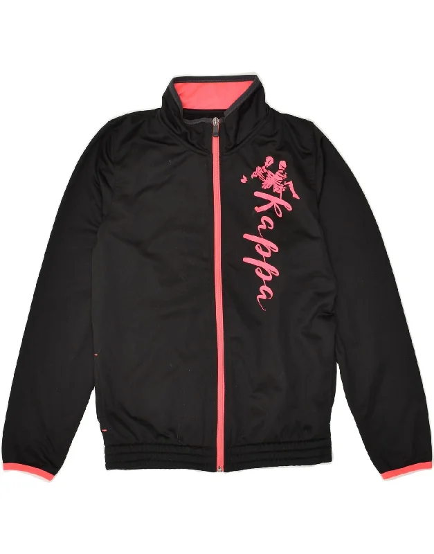 men's packable rain jackets -KAPPA Girls Graphic Tracksuit Top Jacket 13-14 Years Black Polyester