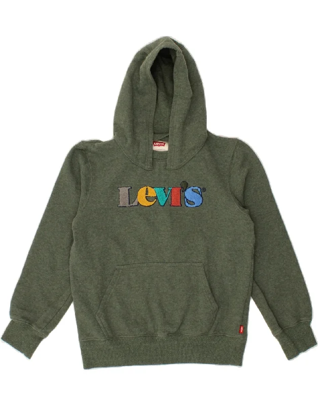 trendy oversized hoodies for men -LEVI'S Boys Graphic Hoodie Jumper 11-12 Years Green Cotton