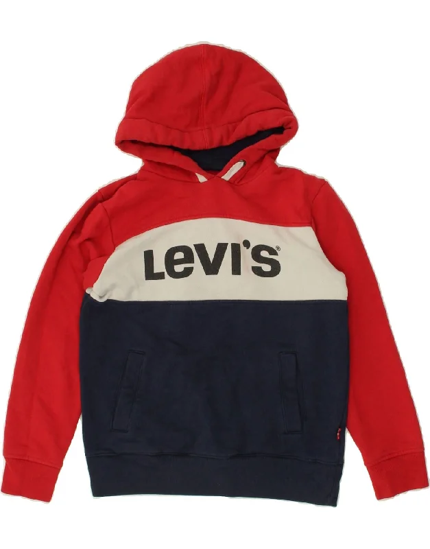 men's hoodie sweatshirt -LEVI'S Boys Graphic Hoodie Jumper 11-12 Years Red Colourblock Cotton