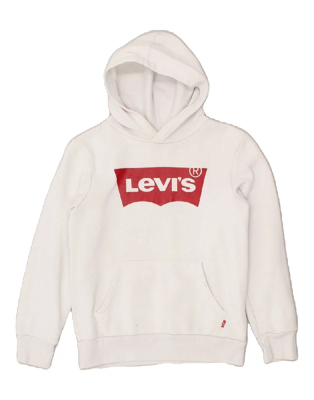 men's zip hoodie with high collar -LEVI'S Boys Graphic Hoodie Jumper 11-12 Years White Cotton