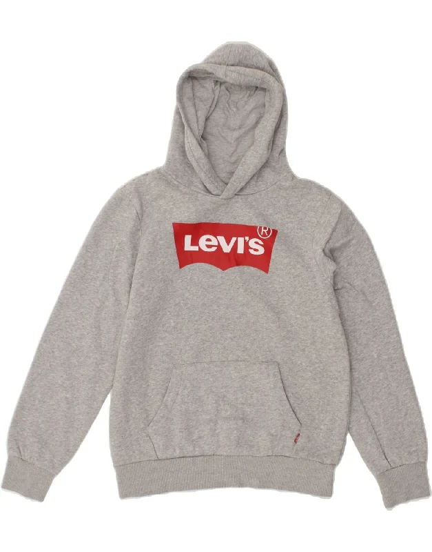 men's solid color sweatshirts -LEVI'S Boys Graphic Hoodie Jumper 13-14 Years Grey