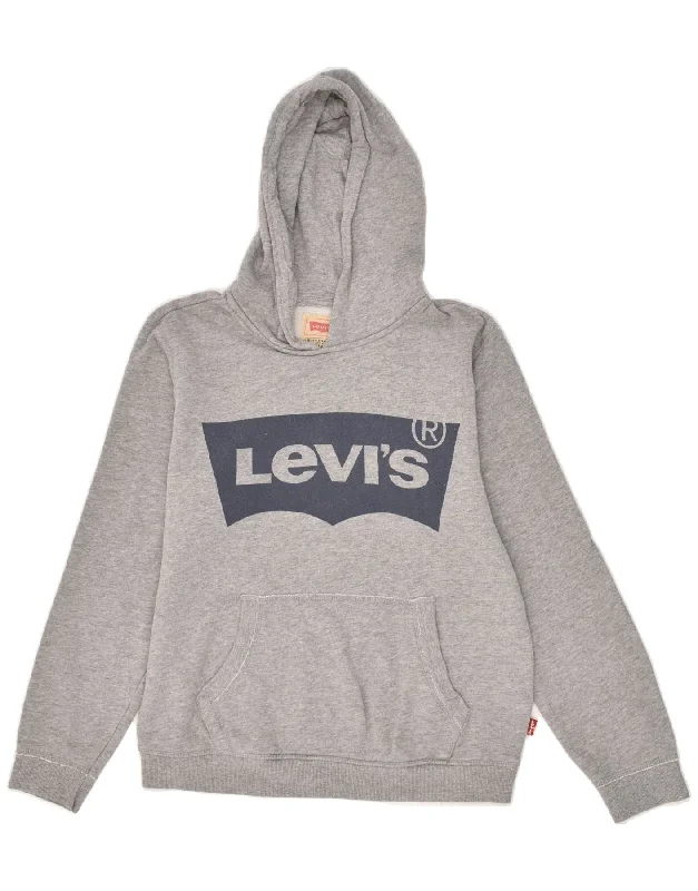 men's athletic zip-up sweatshirts -LEVI'S Boys Graphic Hoodie Jumper 13-14 Years Grey