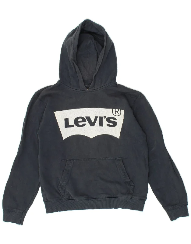 men's classic hoodies -LEVI'S Boys Graphic Hoodie Jumper 13-14 Years Navy Blue Cotton