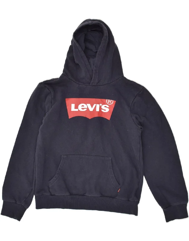 men's pullover sweatshirts -LEVI'S Boys Graphic Hoodie Jumper 13-14 Years Navy Blue Cotton