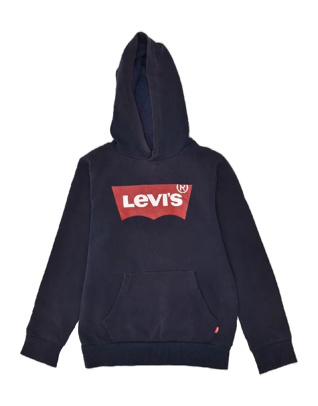 men's winter sweatshirts -LEVI'S Boys Graphic Hoodie Jumper 13-14 Years  Navy Blue Cotton