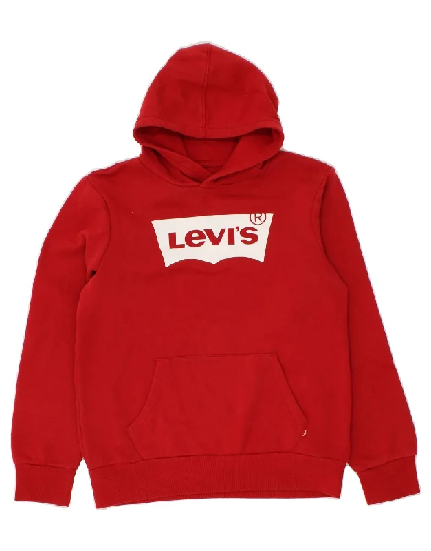 men's hoodie with prints -LEVI'S Boys Graphic Hoodie Jumper 13-14 Years Red Cotton