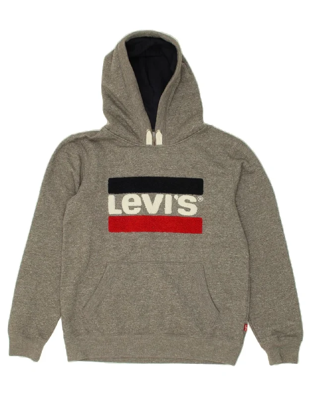 men's hoodie for warmth -LEVI'S Boys Graphic Hoodie Jumper 15-16 Years Grey Cotton