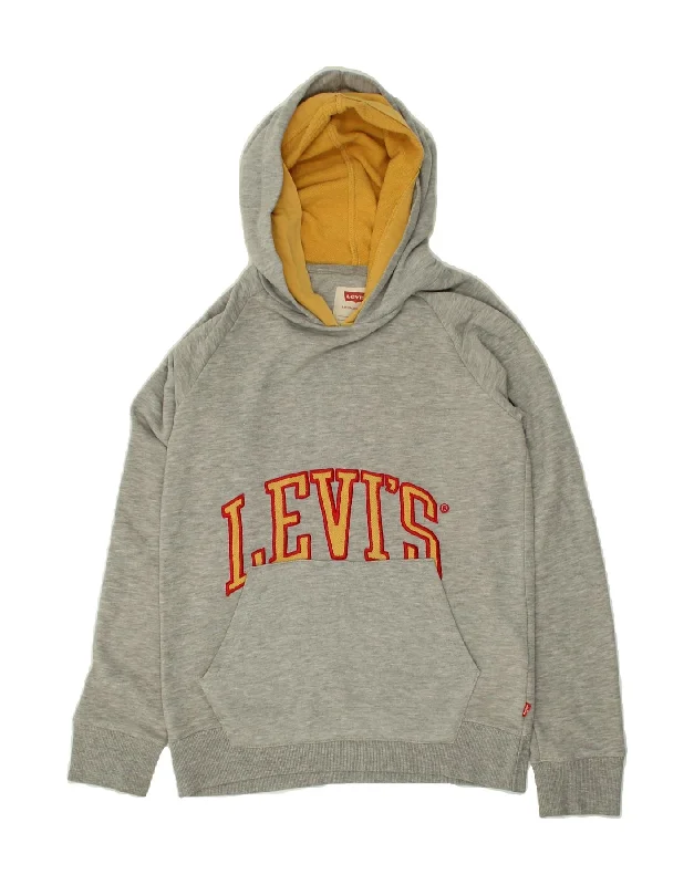 men's printed graphic hoodies -LEVI'S Boys Graphic Hoodie Jumper 15-16 Years Grey Cotton