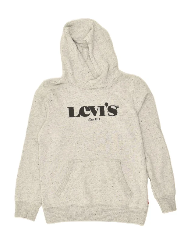 casual hoodies for men -LEVI'S Boys Graphic Hoodie Jumper 15-16 Years Grey Flecked Cotton