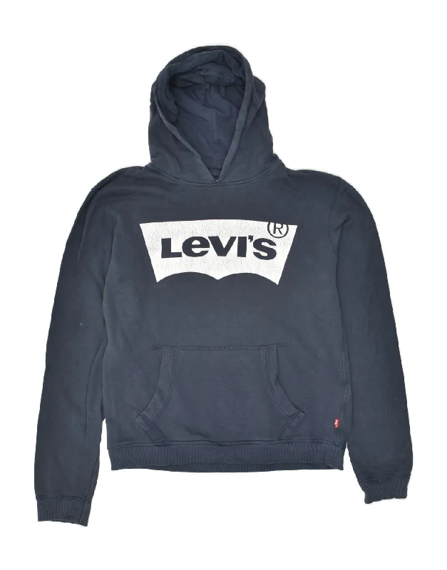 men's eco-friendly hoodies -LEVI'S Boys Graphic Hoodie Jumper 15-16 Years Navy Blue Cotton