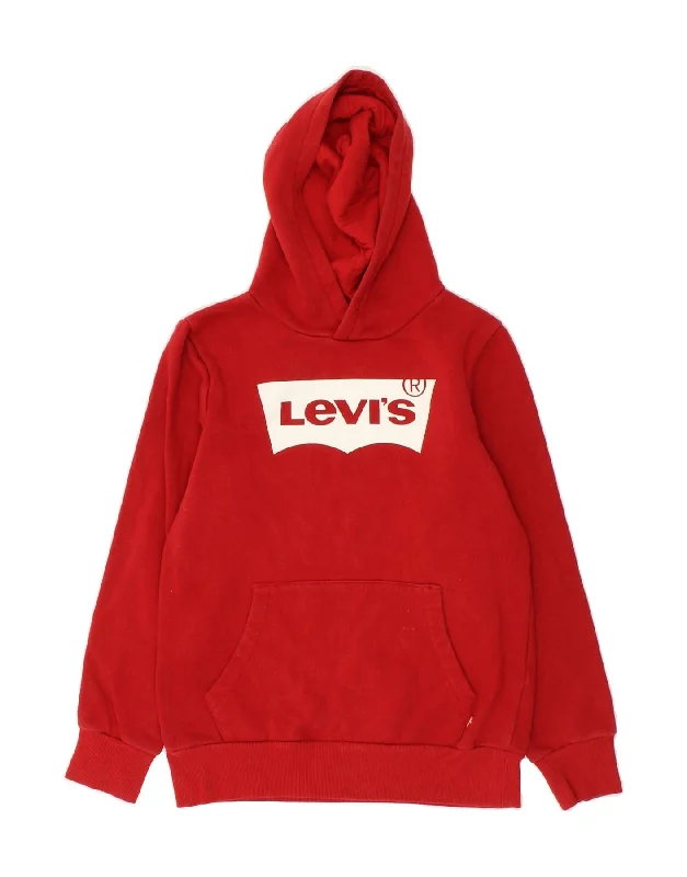 men's printed pullover hoodies -LEVI'S Boys Graphic Hoodie Jumper 15-16 Years Red Cotton