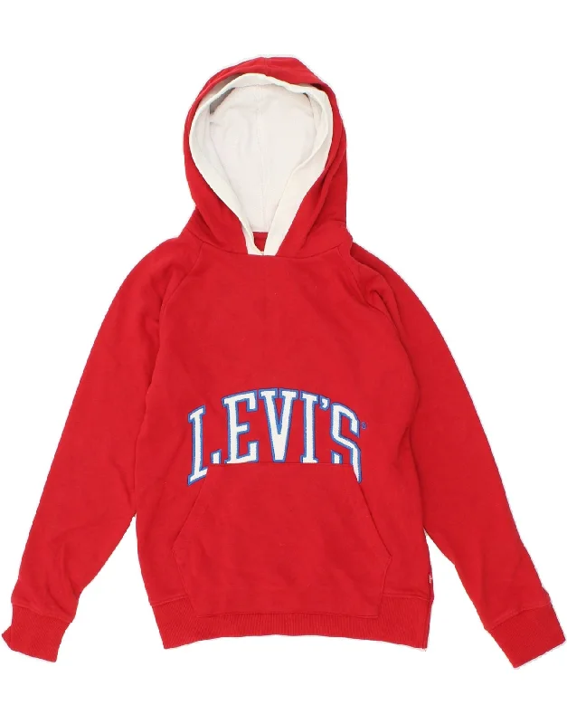 men's printed hoodies for winter -LEVI'S Boys Graphic Hoodie Jumper 15-16 Years Red Cotton