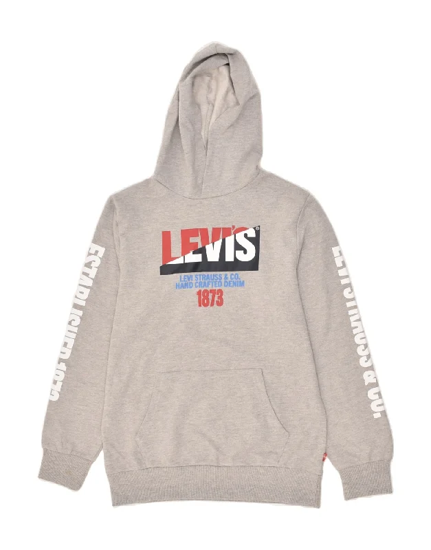 men's plain hoodies -LEVI'S Boys Graphic Hoodie Jumper 15-16 Years XL Grey Cotton