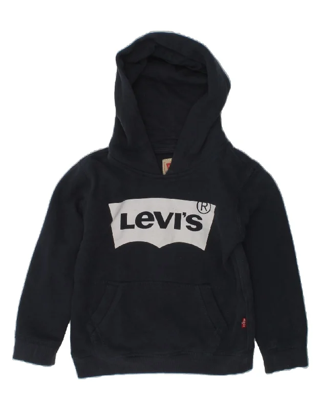 men's sporty sweatshirts -LEVI'S Boys Graphic Hoodie Jumper 3-4 Years Navy Blue Cotton