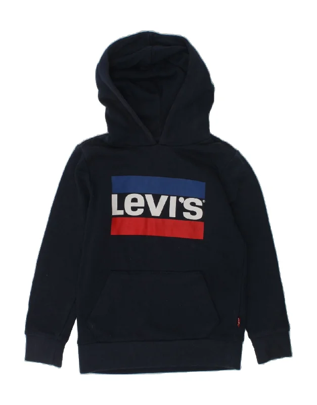 men's thick pullover hoodies -LEVI'S Boys Graphic Hoodie Jumper 7-8 Years Navy Blue Cotton