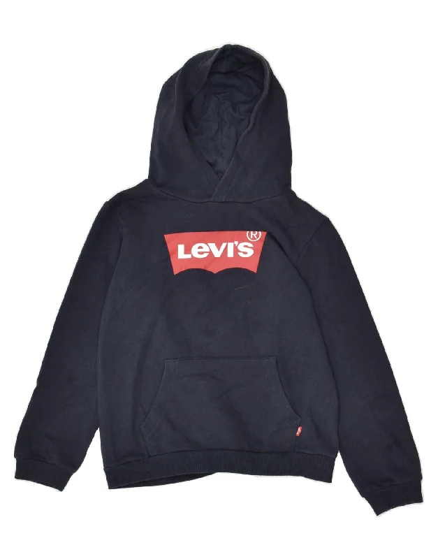 men's zip-up hoodies -LEVI'S Boys Graphic Hoodie Jumper 7-8 Years Navy Blue