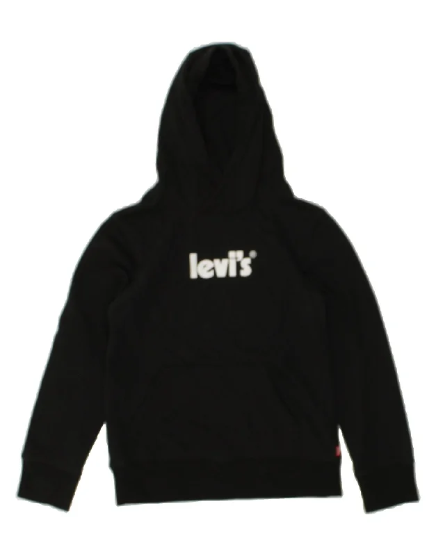 men's comfy oversized hoodies -LEVI'S Boys Graphic Hoodie Jumper 9-10 Years Black Cotton