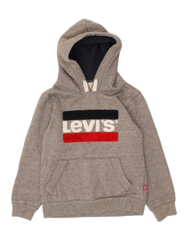 premium sweatshirts for men -LEVI'S Boys Graphic Hoodie Jumper 9-10 Years Grey Cotton