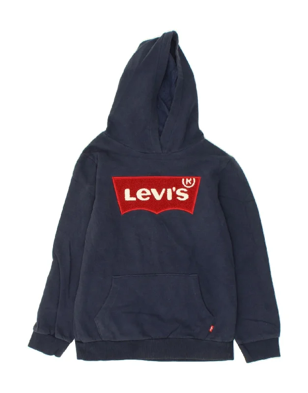 men's hoodie for casual outings -LEVI'S Boys Graphic Hoodie Jumper 9-10 Years Large Navy Blue Cotton