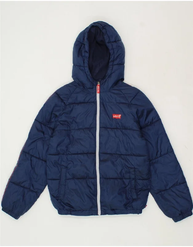 men's padded jackets -LEVI'S Boys Hooded Padded Jacket 13-14 Years Navy Blue