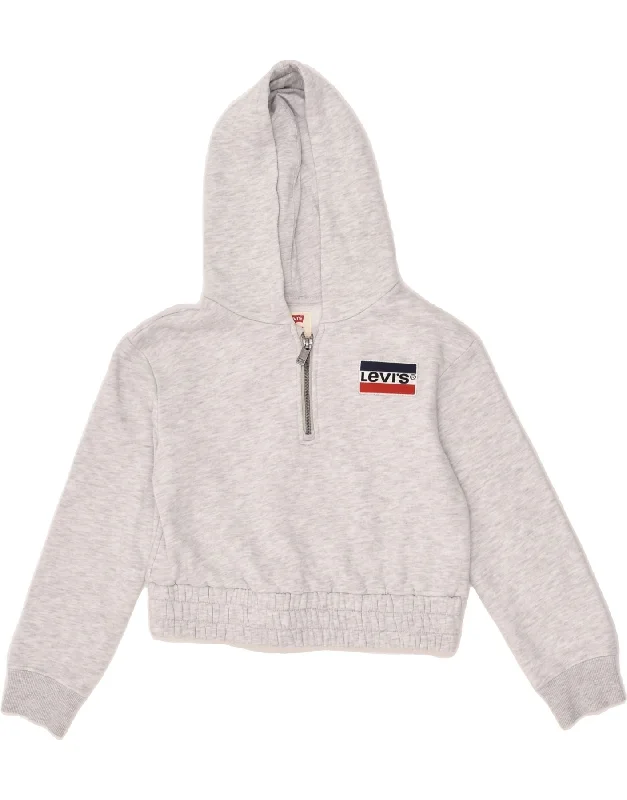 comfortable cotton sweatshirts -LEVI'S Girls Graphic Crop Hoodie Jumper 11-12 Years Grey Cotton