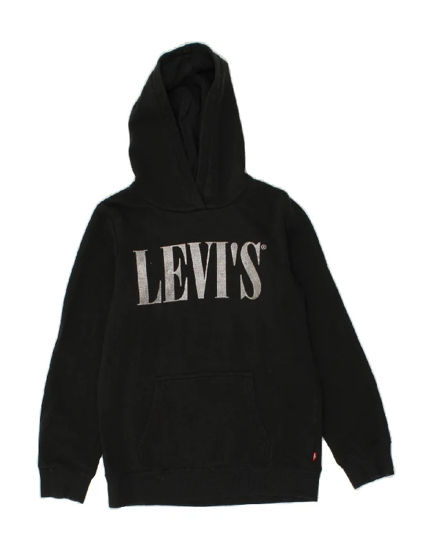 men's hoodie for cold weather -LEVI'S Girls Graphic Hoodie Jumper 13-14 Years Black