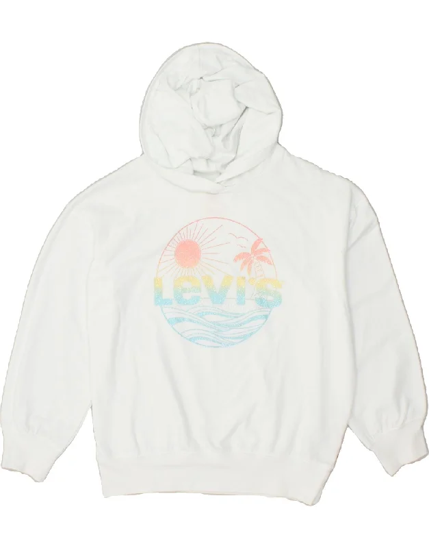 men's hoodies for casual wear -LEVI'S Girls Graphic Hoodie Jumper 13-14 Years Off White Cotton