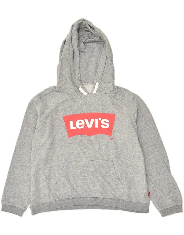 men's graphic hoodies -LEVI'S Girls Graphic Hoodie Jumper 15-16 Years Grey Cotton